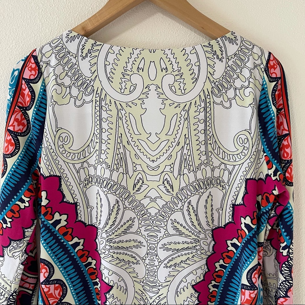 Chico’s Paisley Block Print Shift Dress Split Sleeve Multicolor Illusion-0/Small - Picture 10 of 16